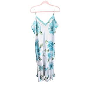 Delicates white blue floral slip dress nightgown night gown lingerie large